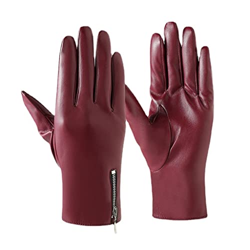 JJZXD Invierno para Mujer, Pantalla táctil cálida, vellón Fino no hinchado, Cuero PU, Impermeable, Moda, Cremallera, Guantes de conducción para Ciclismo (Color : Beige, Size : S Code)
