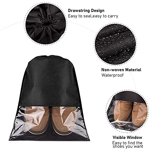 JOLIGAEA Bolsas de Zapatos, 20 Piezas Zapatos de Viaje Bolso, Bolsa Telas no Tejidas, Prueba de Polvo Transpirable Bolsas de Viaje con Ventana Transparente Bolsas para Uso Diario y Viaje