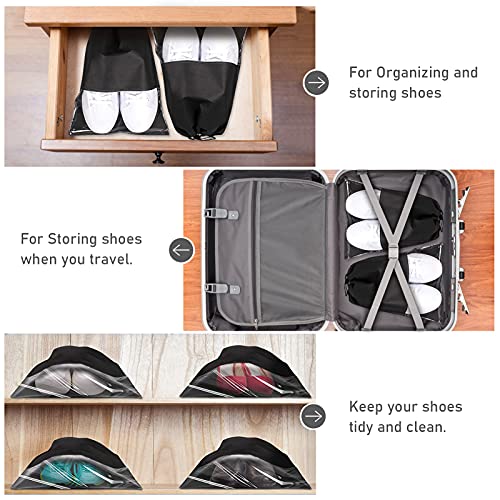 JOLIGAEA Bolsas de Zapatos, 20 Piezas Zapatos de Viaje Bolso, Bolsa Telas no Tejidas, Prueba de Polvo Transpirable Bolsas de Viaje con Ventana Transparente Bolsas para Uso Diario y Viaje