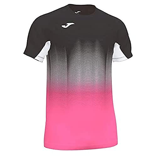 Joma Elite VII Camiseta Running Manga Corta, Hombre, Negro-Rosa, L