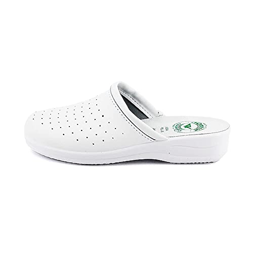 JOMIX Chanclas sanitarias para mujer y hombre, anatómicas, con zócalos, sanitarios, fabricadas en Italia, plantilla de piel auténtica, 07 Blanco, 40 EU