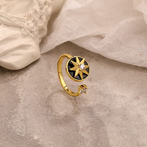 JOMYO Anillo Ansiedad, Anillo Abierto De Plata Esterlina S925, Anxiety Ring, Niche Anillo De Rotación Octagonal De Zirconia De Lujo Brillante (Color : Negro)