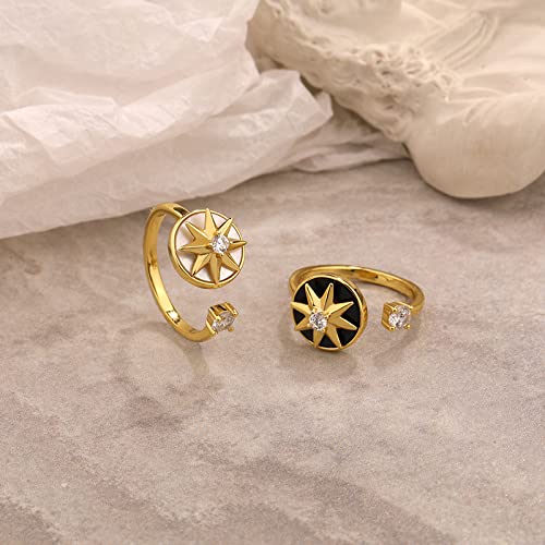 JOMYO Anillo Ansiedad, Anillo Abierto De Plata Esterlina S925, Anxiety Ring, Niche Anillo De Rotación Octagonal De Zirconia De Lujo Brillante (Color : Negro)
