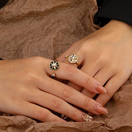 JOMYO Anillo Ansiedad, Anillo Abierto De Plata Esterlina S925, Anxiety Ring, Niche Anillo De Rotación Octagonal De Zirconia De Lujo Brillante (Color : Negro)