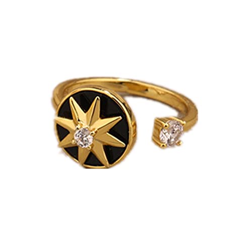 JOMYO Anillo Ansiedad, Anillo Abierto De Plata Esterlina S925, Anxiety Ring, Niche Anillo De Rotación Octagonal De Zirconia De Lujo Brillante (Color : Negro)