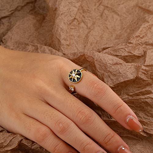 JOMYO Anillo Ansiedad, Anillo Abierto De Plata Esterlina S925, Anxiety Ring, Niche Anillo De Rotación Octagonal De Zirconia De Lujo Brillante (Color : Negro)
