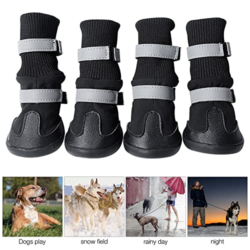 Jooheli 4 Piezas Botas para Perros, Zapatos para Perros Impermeables y Antideslizantes, Protector Patas Perro con Correas Ajustables Reflectantes, Botas Perro para Perros Medianos Grande - L