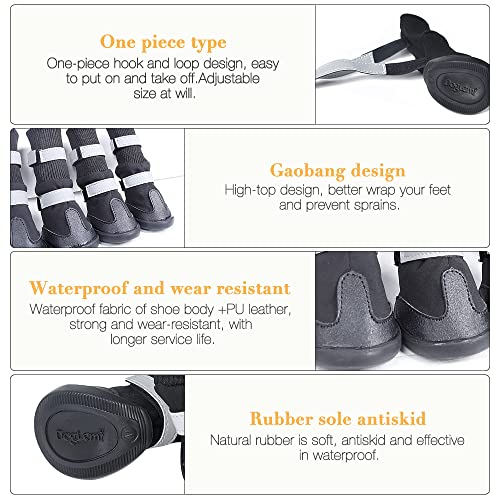 Jooheli 4 Piezas Botas para Perros, Zapatos para Perros Impermeables y Antideslizantes, Protector Patas Perro con Correas Ajustables Reflectantes, Botas Perro para Perros Medianos Grande - L