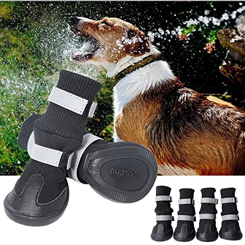 Jooheli 4 Piezas Botas para Perros, Zapatos para Perros Impermeables y Antideslizantes, Protector Patas Perro con Correas Ajustables Reflectantes, Botas Perro para Perros Medianos Grande - L