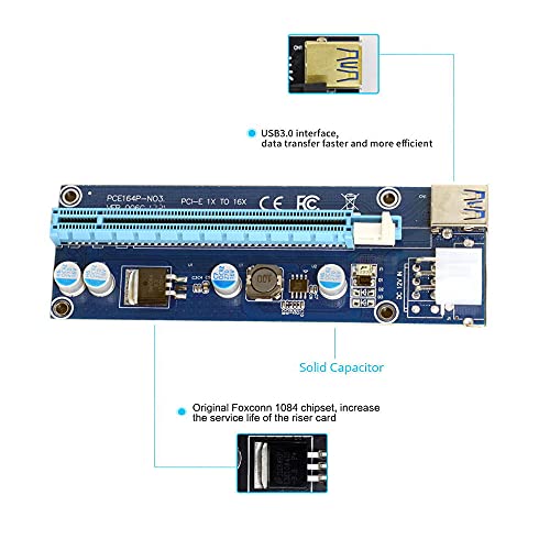 JSER PCI-E 1x a 16x adaptador elevador para máquina minera mejorado con USB 3.0 y cable de alimentación de 6 pines