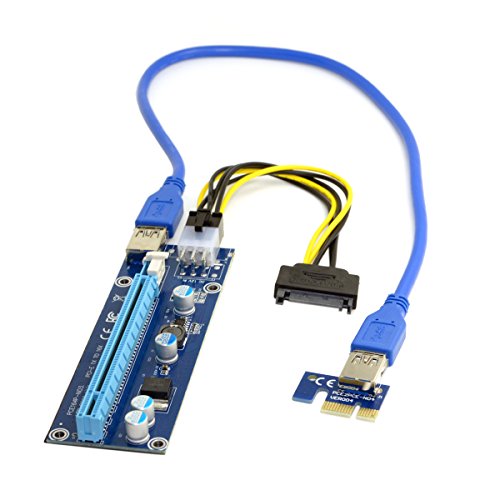 JSER PCI-E 1x a 16x adaptador elevador para máquina minera mejorado con USB 3.0 y cable de alimentación de 6 pines