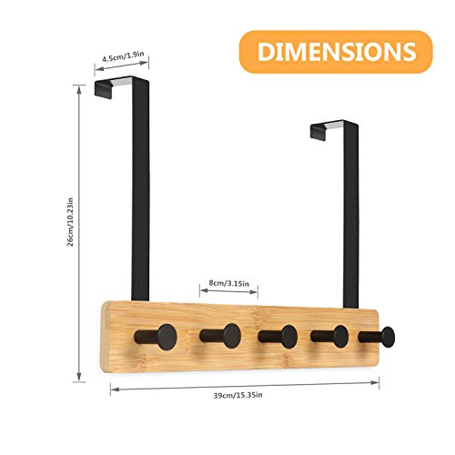 JSVER Perchero para Puerta 5 Ganchos, Colgador para Puertas Bambú Perchero de Puerta de Baño Gancho Puerta Colgador de Ropa para Cocina, Dormitorio, Gabinete, Cajón, etc
