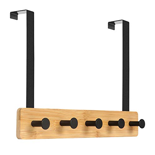 JSVER Perchero para Puerta 5 Ganchos, Colgador para Puertas Bambú Perchero de Puerta de Baño Gancho Puerta Colgador de Ropa para Cocina, Dormitorio, Gabinete, Cajón, etc