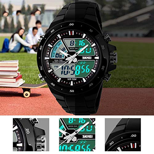 JTTM Hombre Reloj Deportivo Digital con LED Luz De Fondo Grande Cara Resistente Al Agua Militar Relojes Casuales Luminoso Cronómetro Alarma Reloj Simple Militar – Dorado,Gold Black Belt