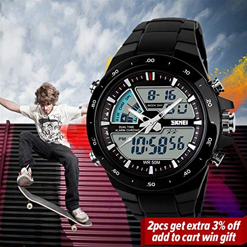 JTTM Hombre Reloj Deportivo Digital con LED Luz De Fondo Grande Cara Resistente Al Agua Militar Relojes Casuales Luminoso Cronómetro Alarma Reloj Simple Militar – Dorado,Blue Ribbon