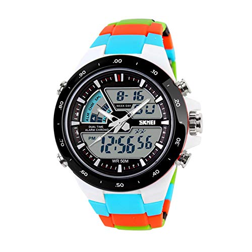 JTTM Hombre Reloj Deportivo Digital con LED Luz De Fondo Grande Cara Resistente Al Agua Militar Relojes Casuales Luminoso Cronómetro Alarma Reloj Simple Militar – Dorado,Blue Ribbon