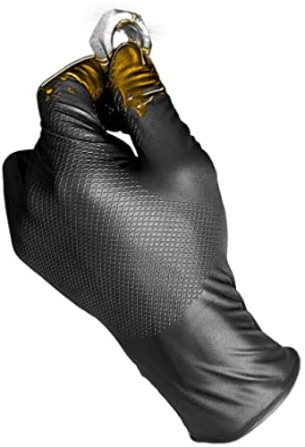 JUBA GUANTES NITRILO TALLA 8 COLOR NEGRO O NARANJA GRIPPAZ - CAJA 10 UDS | GUANTES SIN LATEX DESECHABLES 580NR | Resistentes a químicos | Ambidiestros | Sin Polvo | Escamados