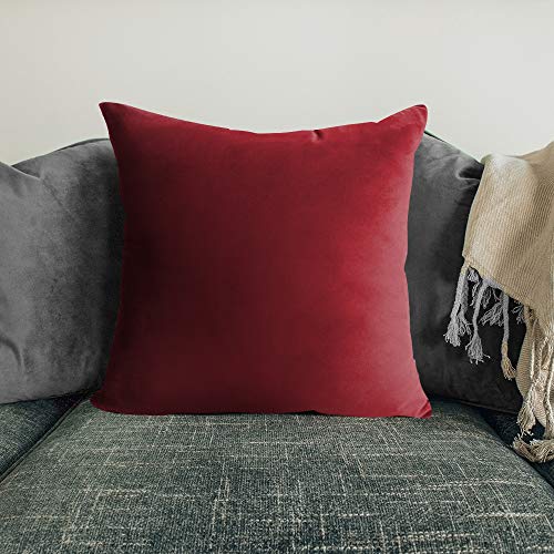 Juego de 2 fundas de cojín decorativas de terciopelo, con cremallera oculta resistente, para sofá, dormitorio, coche, 50 x 50 cm, color rojo