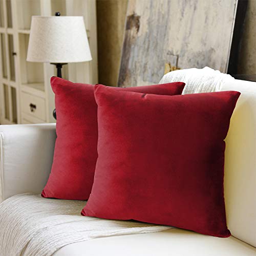 Juego de 2 fundas de cojín decorativas de terciopelo, con cremallera oculta resistente, para sofá, dormitorio, coche, 50 x 50 cm, color rojo