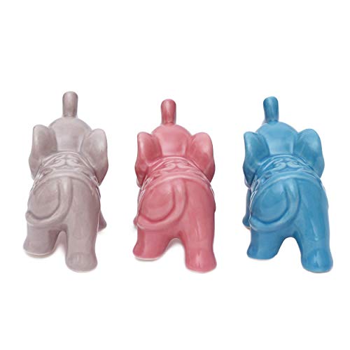 Juego de 3 minifiguras de elefantes, de cerámica, para interiores, balcón y jardín, escultura de elefante como accesorio de salón Feng Shui