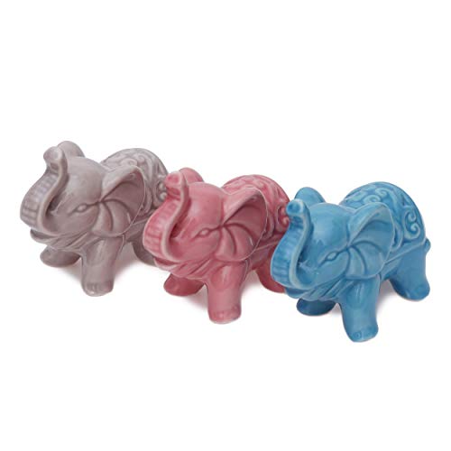 Juego de 3 minifiguras de elefantes, de cerámica, para interiores, balcón y jardín, escultura de elefante como accesorio de salón Feng Shui