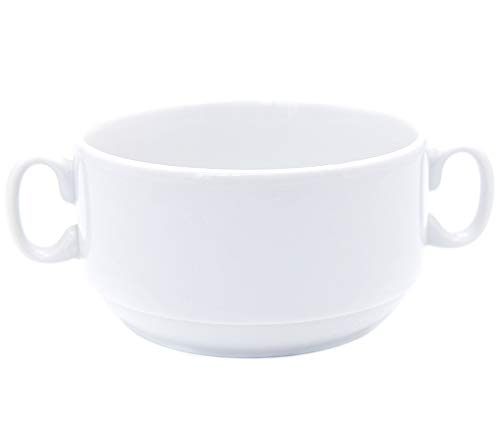 Juego de 6 tazas de sopa de 300 ml con asa, de porcelana auténtica, cuencos para sopa (vajilla para gastronomía y hogar).
