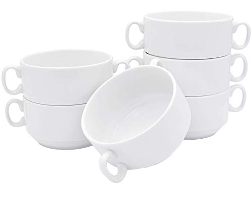 Juego de 6 tazas de sopa de 300 ml con asa, de porcelana auténtica, cuencos para sopa (vajilla para gastronomía y hogar).