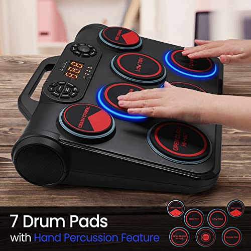 Juego de batería electrónica Batería electrónica portátil con 7 pads de batería sensibles a la velocidad Juego de batería con conexión USB-MIDI Batería DTC electrónico MIDI para principiantes