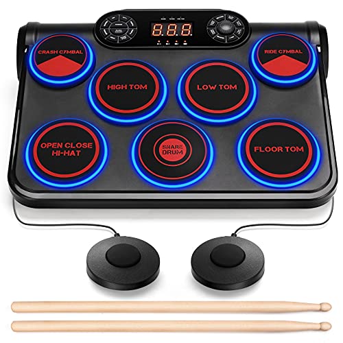 Juego de batería electrónica Batería electrónica portátil con 7 pads de batería sensibles a la velocidad Juego de batería con conexión USB-MIDI Batería DTC electrónico MIDI para principiantes