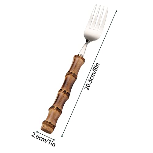 Juego de cubiertos de bambú con mango de bambú, juego de cubiertos, incluye utensilios de cuchillo para uso diario y fiesta, acero inoxidable para 4 juegos, seguro en lavavajillas
