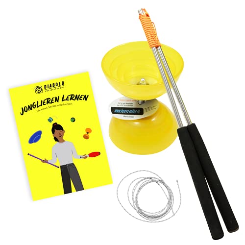 Juego de diábolo con rodamiento de Bolas de Rueda Libre de Henrys Beach Juego Profesional de Diábolo I (Amarillo)