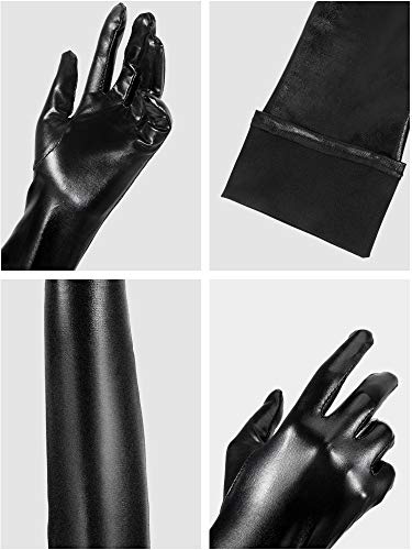 Juego de disfraz de licra elástica para mujer, guantes largos y cálidos, medias altas hasta el muslo, color negro