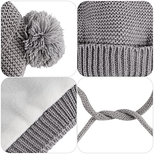 Juego de gorro de invierno para bebé, guantes con pompón, gorro con orejeras y correas para la barbilla, gorro de punto, gorro y guantes para recién nacidos, niñas de 1 a 4 años, gris, Talla única