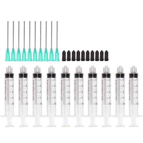 Juego de jeringas 5ml Luer Lock Jeringas 18Ga 1.5 '' Tapas de almacenamiento de aguja de punta roma - Aplicador de pegamento, dispensador de aceite (paquete de 10)