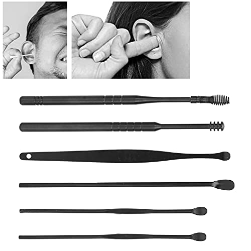 Juego de Limpiador de Cera para Oídos, Cuchara en Espiral para Recoger Orejas, Fácil Y Conveniente con Acero Inoxidable de Alta Calidad para la Mayoría de las Personas para Limpiar la(negro)