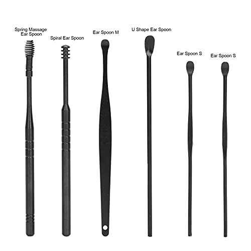 Juego de Limpiador de Cera para Oídos, Cuchara en Espiral para Recoger Orejas, Fácil Y Conveniente con Acero Inoxidable de Alta Calidad para la Mayoría de las Personas para Limpiar la(negro)