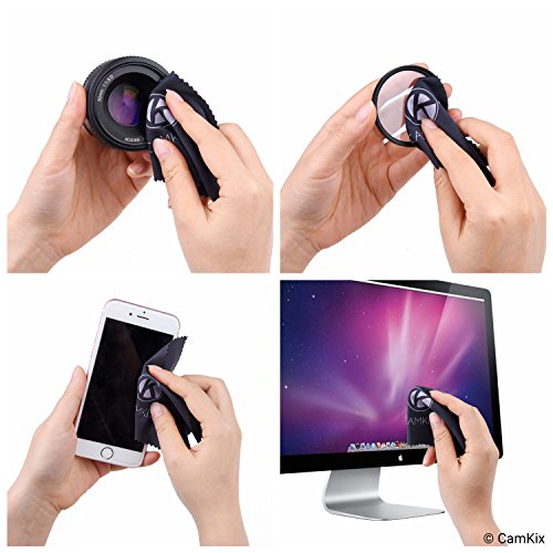 Juego de Limpieza para lentes y pantallas – 2 Botellas de Spray, 2 Paños de Microfibra (tamaño L + S), 50 paños húmedos envueltos individualmente - para anteojos, gafas de sol, lentes de camara