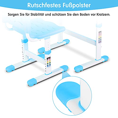 Juego de Mesa de Silla de Escritorio Estudio para Niños, Escritorio Infantil Regulable En Altura Set de Escritorio para Niños Ergonómico con Tablero de Mesa Inclinable para Familia Colegio (Azul)
