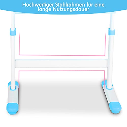 Juego de Mesa de Silla de Escritorio Estudio para Niños, Escritorio Infantil Regulable En Altura Set de Escritorio para Niños Ergonómico con Tablero de Mesa Inclinable para Familia Colegio (Azul)