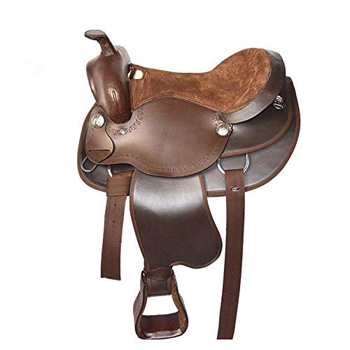 Juego De Sillas De Caballo Western Saddle Piel De Vaca Nylon Western Saddle Full, Juego Adecuado para Caballo De Más De 1,5 Metros, Marrón