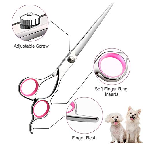 Juego de tijeras de aseo para perros,tijeras peluqueria canina,7 pulgadas acero inoxidable tijeras para el cuidado perro,tijeras de adelgazamiento,peine para quitar nudos,Cortaúñas para mascotas.(9 p)