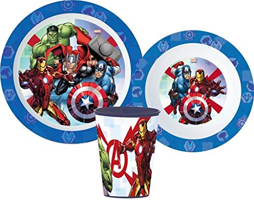 Juego de vajilla infantil con plato, cuenco para cereales y taza de Avengers