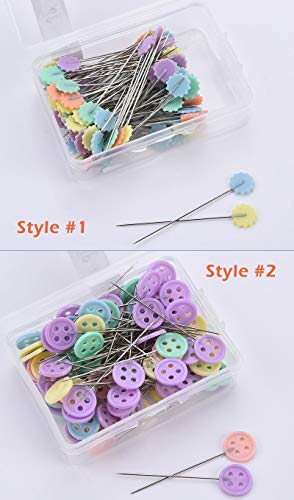 JUHONNZ Alfileres Costura con Cabeza Plana,100 Pcs Agujas Patchwork Colores Alfileres Finos Costura para Acolchado Tejer Coser Manualidades y Accesorios de Costura,con Caja