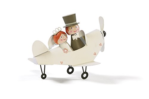 Jullar Pareja de Novios en avión Metal 17 x 14 cm Regalo decoración Boda, Blanco, 17x7x14 cm