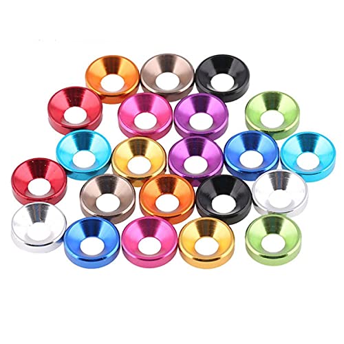 Junta de arandela plana de aluminio de 10 piezas M2 M2.5 M3 M4 M5 M6 Junta de arandela de perno de cabeza avellanada colorida de aluminio anodizado C-M6, naranja