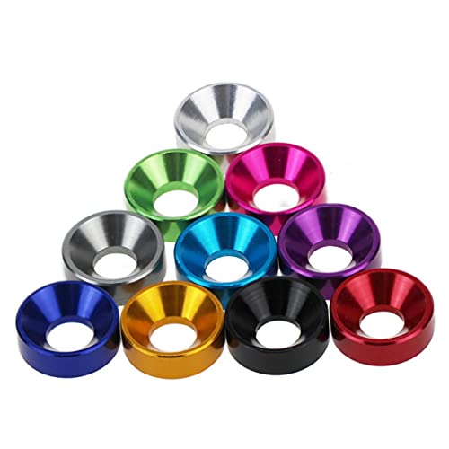 Junta de arandela plana de aluminio de 10 piezas M2 M2.5 M3 M4 M5 M6 Junta de arandela de perno de cabeza avellanada colorida de aluminio anodizado C-M6, naranja