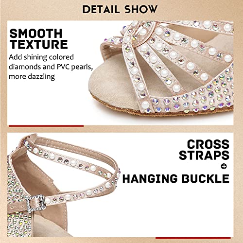 JUODVMP Zapatos Baile Latino Mujer Diamante de Imitación Zapatos Salsa Tango Mujer Model VE-YCL430-7.5,Desnudo,37.5EU