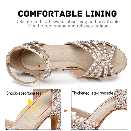 JUODVMP Zapatos Baile Latino Mujer Diamante de Imitación Zapatos Salsa Tango Mujer Model VE-YCL430-7.5,Desnudo,37.5EU