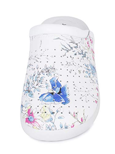 Jürgen Hirsch Zuecos para mujer de piel suave 04, suela antideslizante, con plantilla de espuma suave, ideal también para profesionales de la salud, color Azul, talla 39 EU