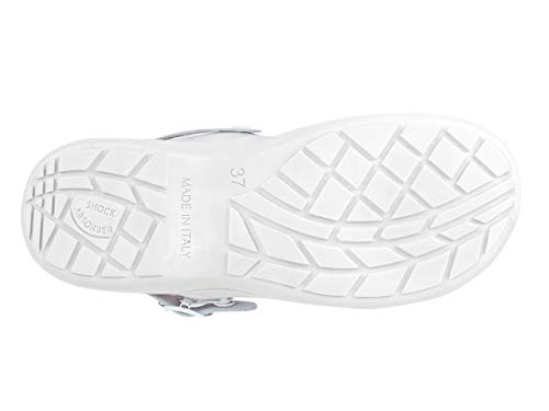 Jürgen Hirsch Zuecos para mujer de piel suave 04, suela antideslizante, con plantilla de espuma suave, ideal también para profesionales de la salud, color Azul, talla 39 EU